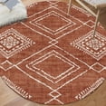 thumbnail image 1 of ReaLife Rugs Machine Washable Area Rug - Living Room Bedroom Bathroom Kitchen Entryway Office - Non Slip Low Pile Stain Resistant Premium - Moroccan Diamond Tribal - Jax - Orange 6' Round, 1 of 9