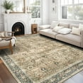 thumbnail image 1 of ReaLife Machine Washable Area Rug - Living Room Bedroom Bathroom Kitchen Entryway Office - Padded Crease Free Stain Resistant Premium - Boho Farmhouse Vintage- Dua- Brown Beige - 2'x 3', 1 of 7