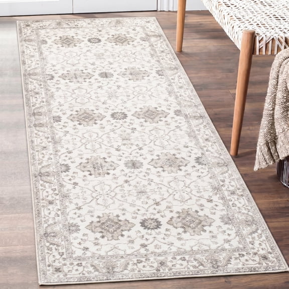 ReaLife Machine Washable Area Rug Runner - Living Room Bedroom Bathroom Kitchen Entryway Office - Padded Low Pile Stain Resistant Premium - Boho Farmhouse Vintage - Bev - Beige 2'6" x 8'