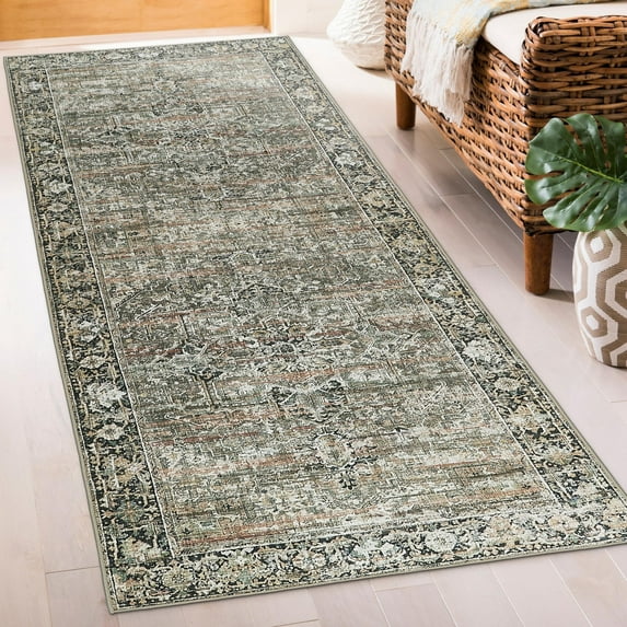 ReaLife Machine Washable Area Rug Runner - Living Room Bedroom Bathroom Kitchen Entryway Office - Padded Low Pile Stain Resistant Premium - Boho Farmhouse Vintage - Lyle - Brown 2'6" x 6'