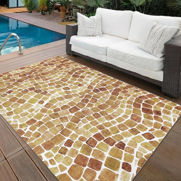 ReaLife Machine Washable Indoor Outdoor - Mat Rug Foldable Printed Thin Lightweight Cushioned Fade Resistant Patio Deck Dock Porch Pool Balcony Camping - Emery - Red Orange 5' x 7'