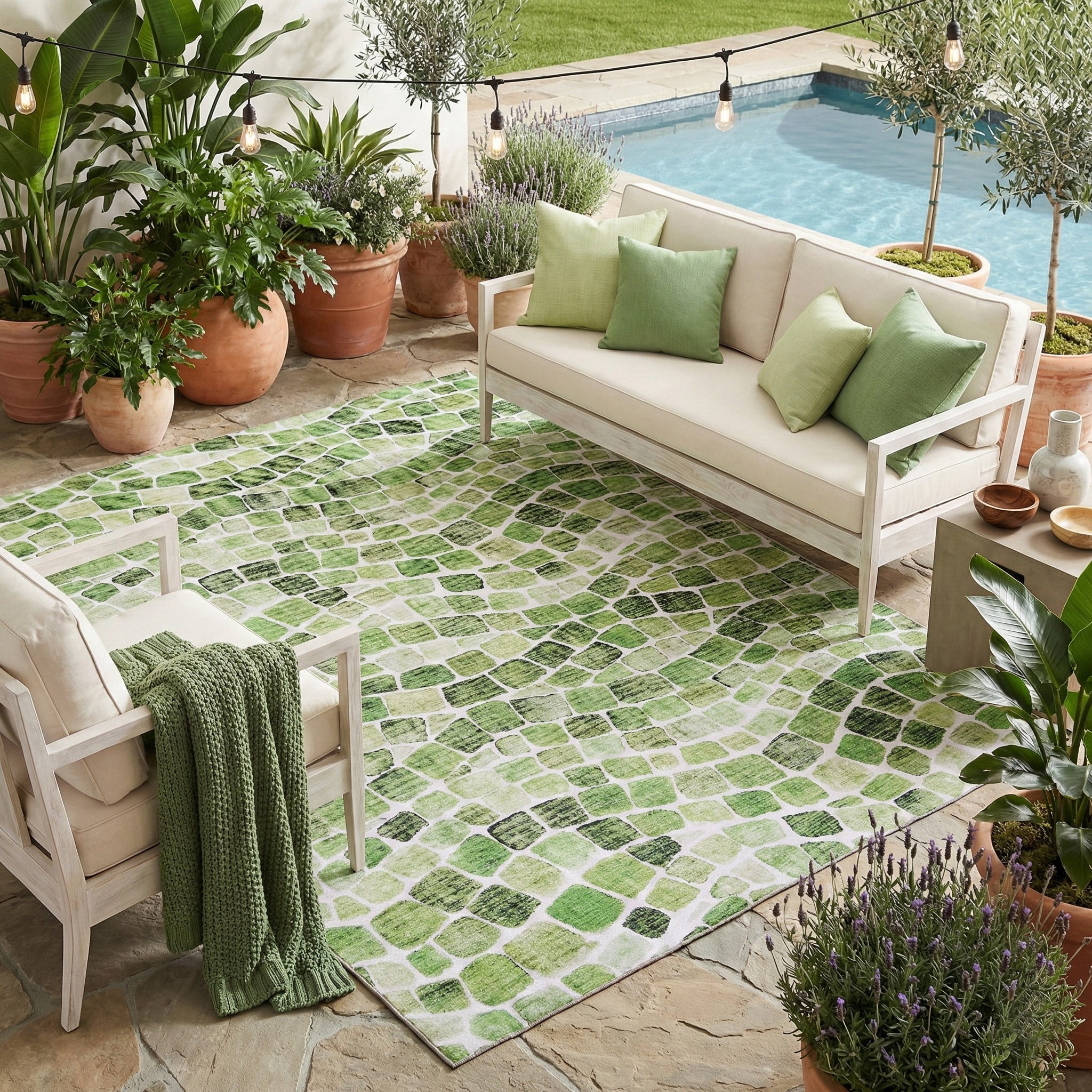 ReaLife Machine Washable Indoor Outdoor - Mat Rug Foldable Printed Thin Lightweight Cushioned Fade Resistant Patio Deck Dock Porch Pool Balcony Camping - Emery - Green 5' x 7'