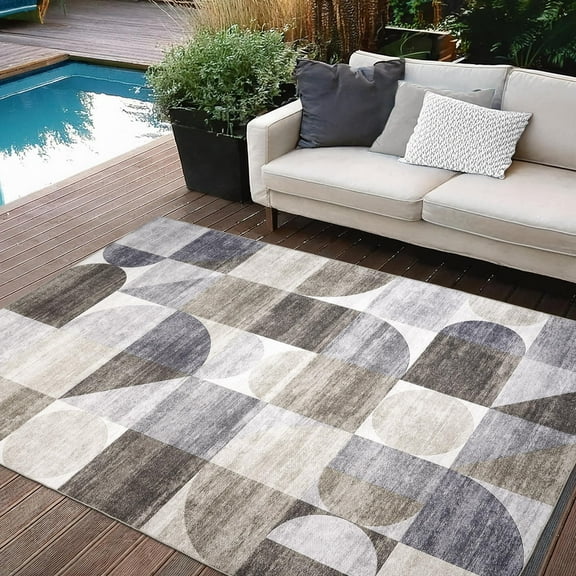 ReaLife Machine Washable Indoor Outdoor - Mat Rug Foldable Printed Thin Lightweight Cushioned Fade Resistant Patio Deck Dock Porch Pool Balcony Camping - Naya - Beige Brown Gray 6' x 9'