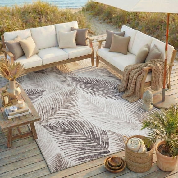 ReaLife Machine Washable Indoor Outdoor - Mat Rug Foldable Printed Thin Lightweight Cushioned Fade Resistant Patio Deck Dock Porch Pool Balcony Camping - Zoey - Beige 6' x 9'
