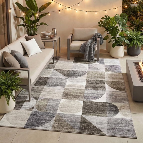 ReaLife Machine Washable Indoor Outdoor - Mat Rug Foldable Printed Thin Lightweight Cushioned Fade Resistant Patio Deck Dock Porch Pool Balcony Camping - Naya - Beige Brown Gray 4' x 6'