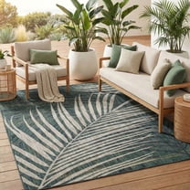 ReaLife Machine Washable Indoor Outdoor - Mat Rug Foldable Printed Thin Lightweight Cushioned Fade Resistant Patio Deck Dock Porch Pool Balcony Camping - Palm - Green Tan 6' x 9'