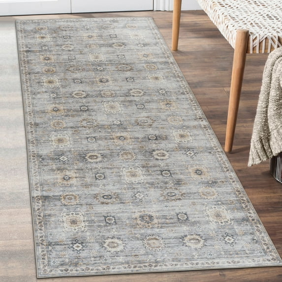 ReaLife Machine Washable Rug - Stain Resistant, Non-Shed - Eco-Friendly, Padded, Family & Pet Friendly - Made from Premium Recycled Fibers - Bryn Vintage - Light Gray Ivory Beige - 2'6" x 6'
