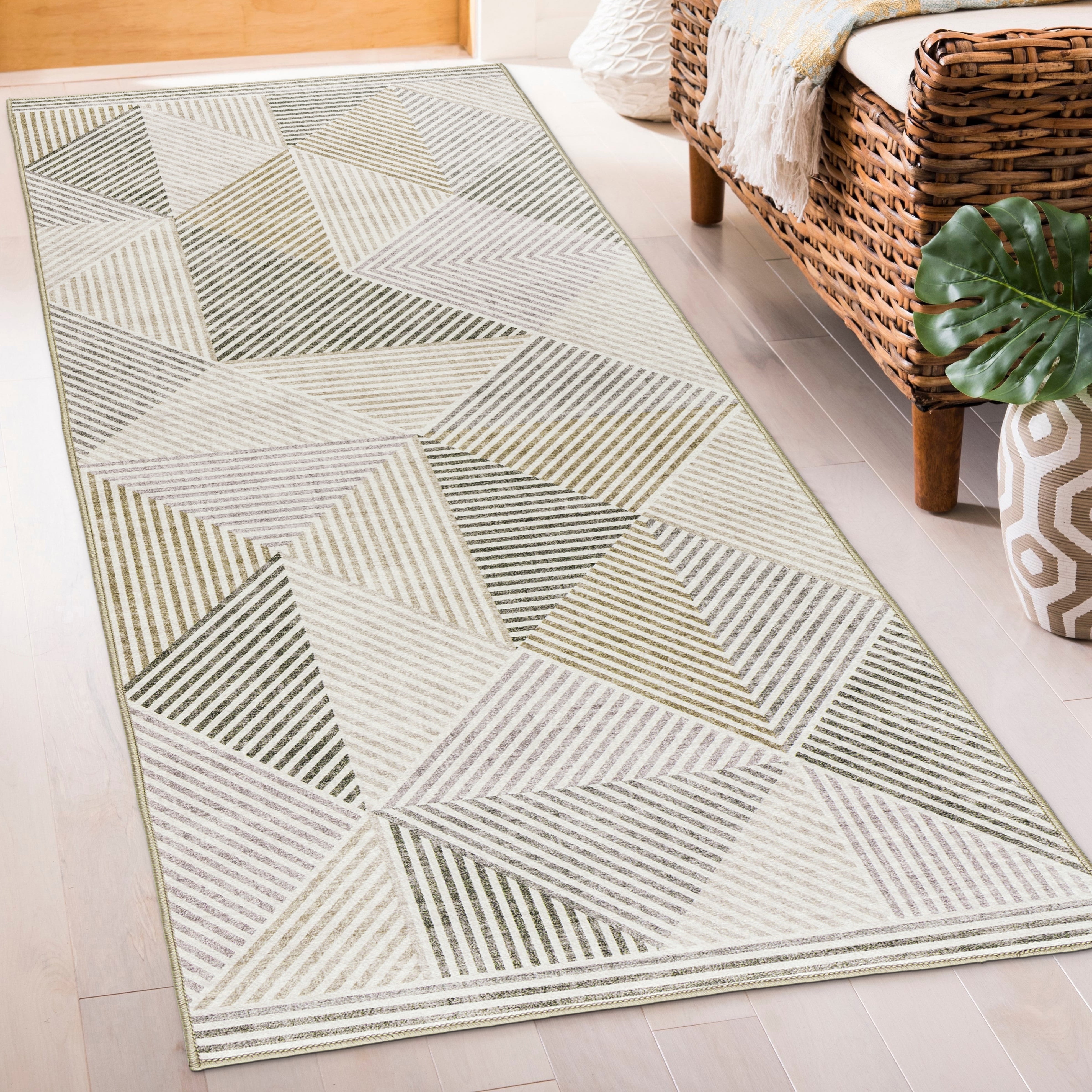 Beige Ivory Geometric Eco-Friendly Runner Rug 2'6" x 6'