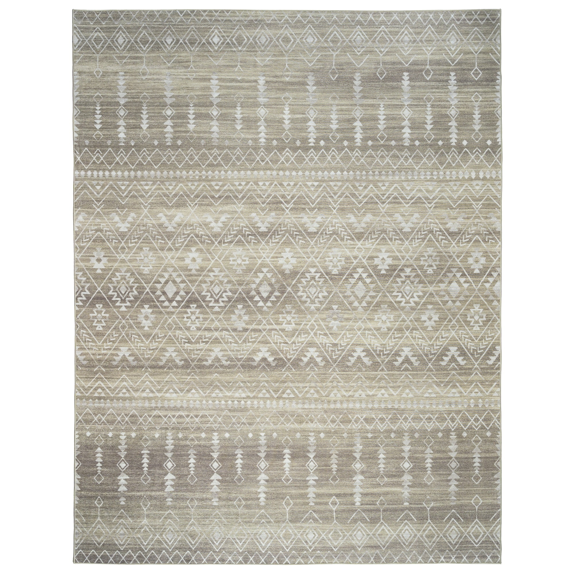 Beige Moroccan Stripe Flat Woven 5' x 7' Synthetic Rug