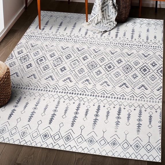 ReaLife Machine Washable Rug - Stain Resistant, Non-Shed - Eco-Friendly, Non-Slip, Family & Pet Friendly - Made from Premium Recycled Fibers - Moroccan - Ivory - 5' x 7'