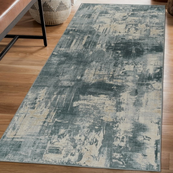 ReaLife Machine Washable Rug - Stain Resistant, Non-Shed - Eco-Friendly, Padded, Family & Pet Friendly - Made from Premium Recycled Fibers - ASA Abstract Modern- Charcoal Gray Ivory, 2'6" x 8'