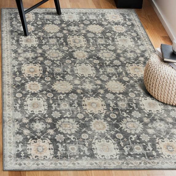 ReaLife Machine Washable Rug - Stain Resistant, Non-Shed - Eco-Friendly, Padded, Family & Pet Friendly - Made from Premium Recycled Fibers - Bryn Vintage Distressed- Gray Beige Ivory - 3' x 5'