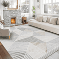 thumbnail image 1 of ReaLife Rugs Machine Washable Area Rug Runner - Living Room Bedroom Bathroom Kitchen Entryway Office - Padded Low Pile Stain Resistant Premium - Modern Geometric Contemporary - Miles - Beige 3' x 5', 1 of 13