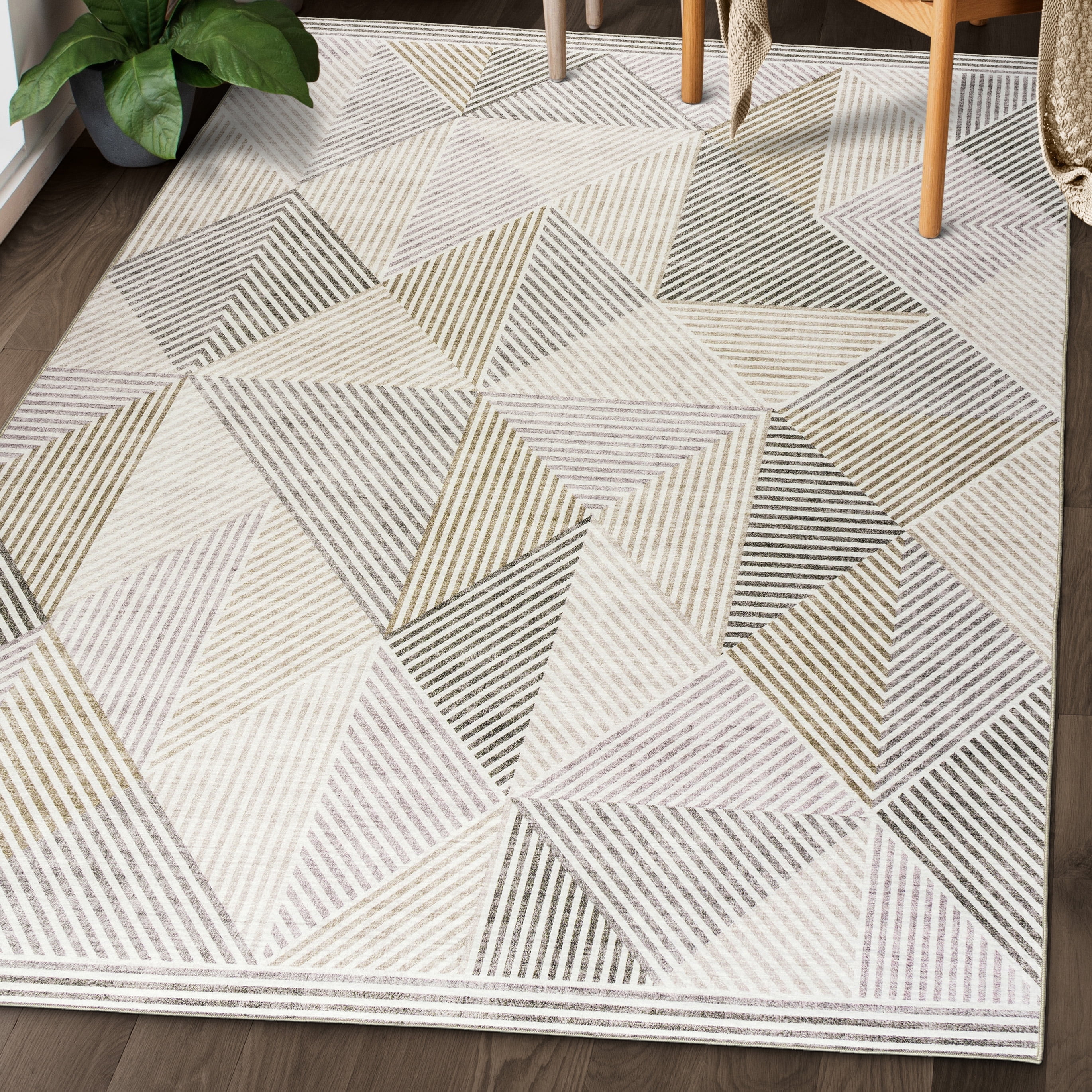 Beige Ivory Modern Geometric Eco-Friendly 3' x 5' Rug