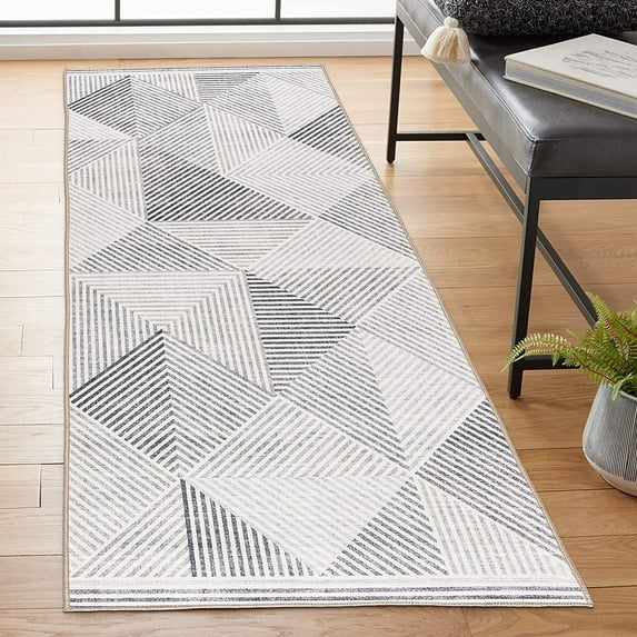 ReaLife Rugs Machine Washable Area Rug Runner - Living Room Bedroom Bathroom Kitchen Entryway Office - Padded Low Pile Stain Resistant Premium - Modern Geometric Contemporary - Miles - Gray 2'6" x 8'