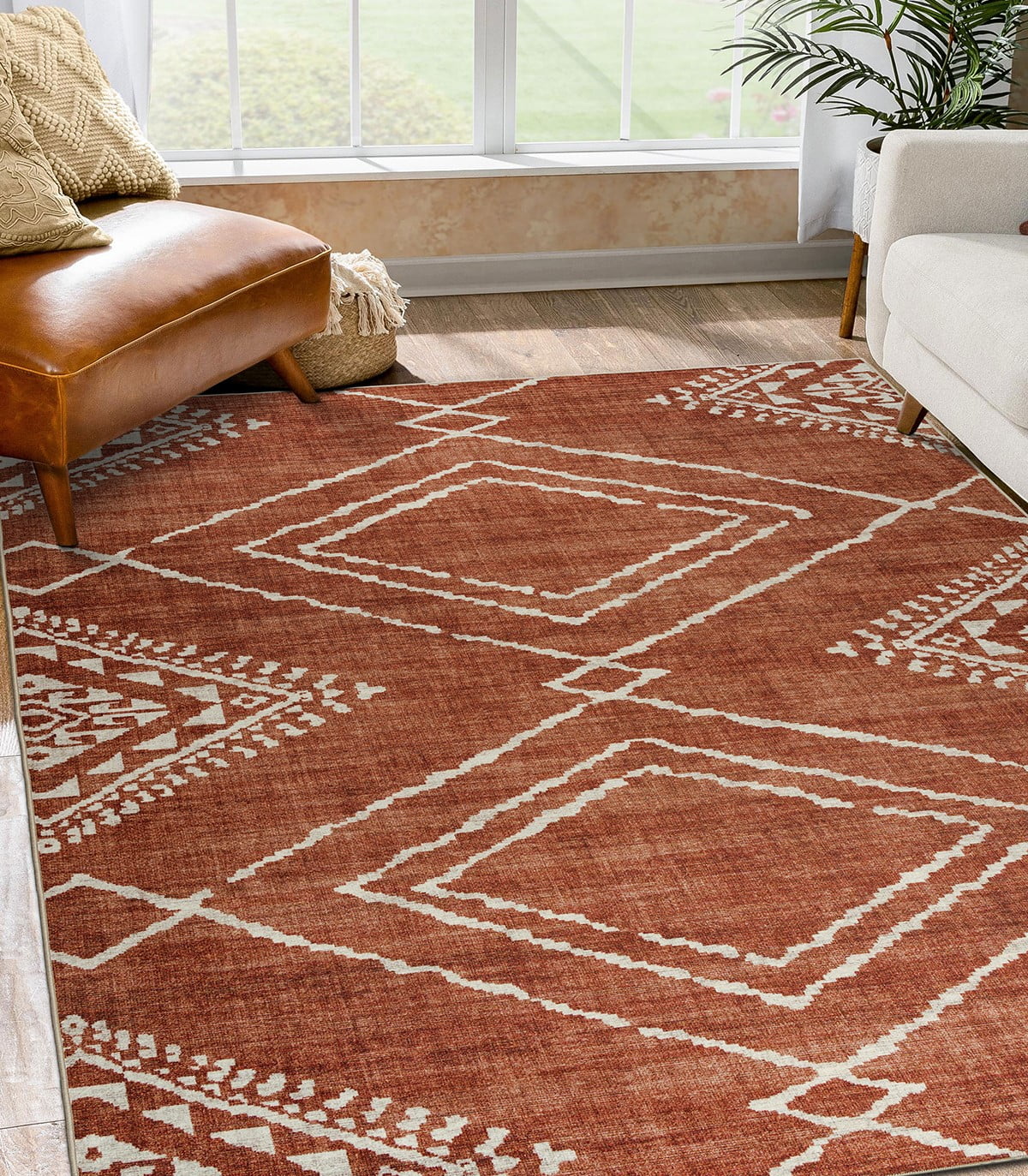 ReaLife 5' x 7' Orange and White Synthetic Flat Woven Rug