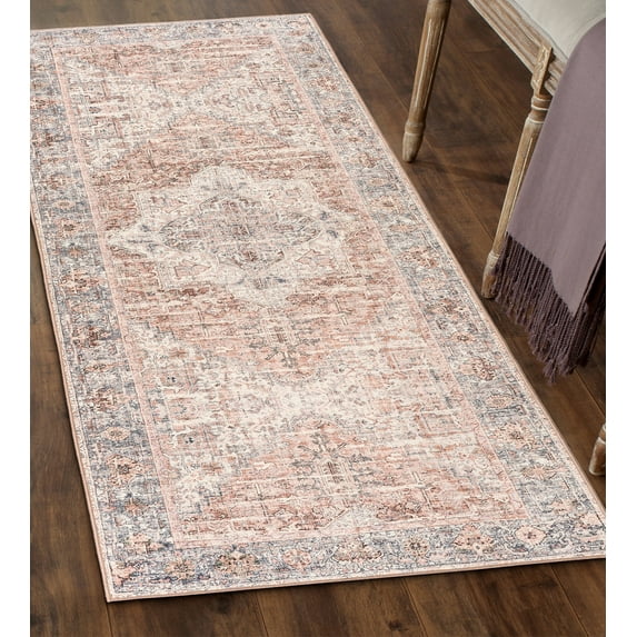 ReaLife Machine Washable Rug - Stain Resistant, Non-Shed - Eco-Friendly, Padded, Family & Pet Friendly - Made from Premium Recycled Fibers - Vintage Distressed Traditional Gray Blush - 2'6" x 6'