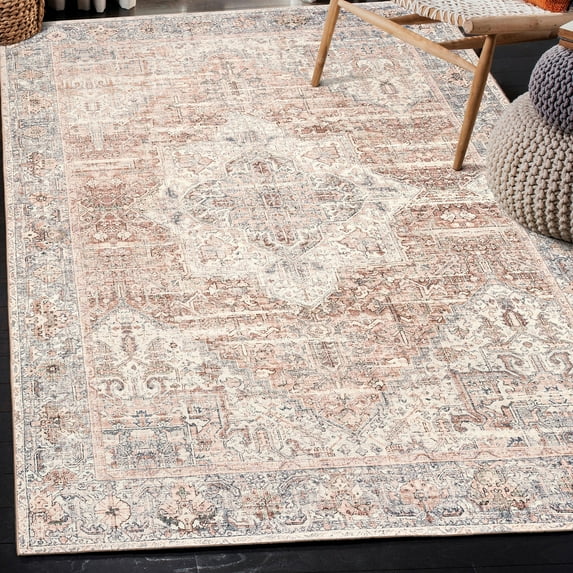 ReaLife Machine Washable Rug - Stain Resistant, Non-Shed - Eco-Friendly, Padded, Family & Pet Friendly - Made from Premium Recycled Fibers - Vintage Distressed Traditional Gray Blush - 5' x 7'