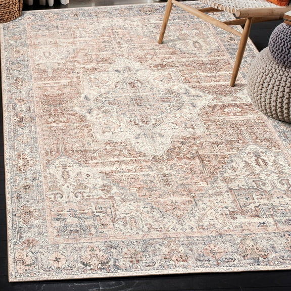 ReaLife Machine Washable Rug - Stain Resistant, Non-Shed - Eco-Friendly, Padded, Family & Pet Friendly - Made from Premium Recycled Fibers - Vintage Distressed Traditional Gray Blush - 3' x 5'
