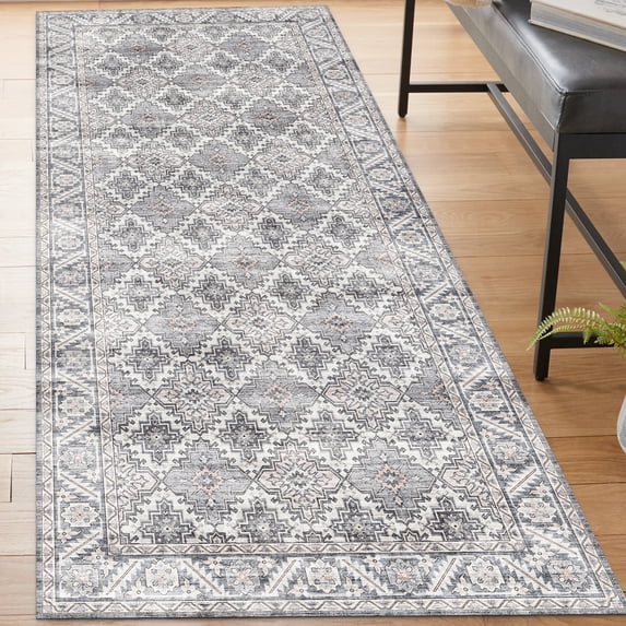ReaLife Machine Washable Rug - Stain Resistant, Non-Shed - Eco-Friendly, Padded, Family & Pet Friendly - Made from Premium Recycled Fibers - Zara Distressed - Ivory, Lt Grey/Blue Blush - 2'6" x 8'