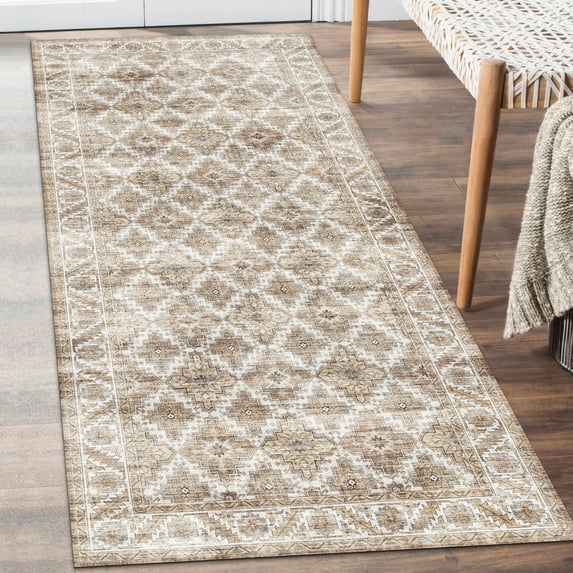 ReaLife Machine Washable Rug - Stain Resistant, Non-Shed - Eco-Friendly, Padded, Family & Pet Friendly - Made from Premium Recycled Fibers - Zara Vintage Distressed - Beige Ivory Gray, 2'6" x 6'