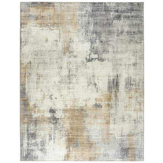 ReaLife Rugs Machine Washable Area Rug Runner - Living Room Bedroom Bathroom Kitchen Entryway Office - Padded Low Pile Stain Resistant Premium - Modern Abstract Contemporary - Quinn - Beige 3' x 5'