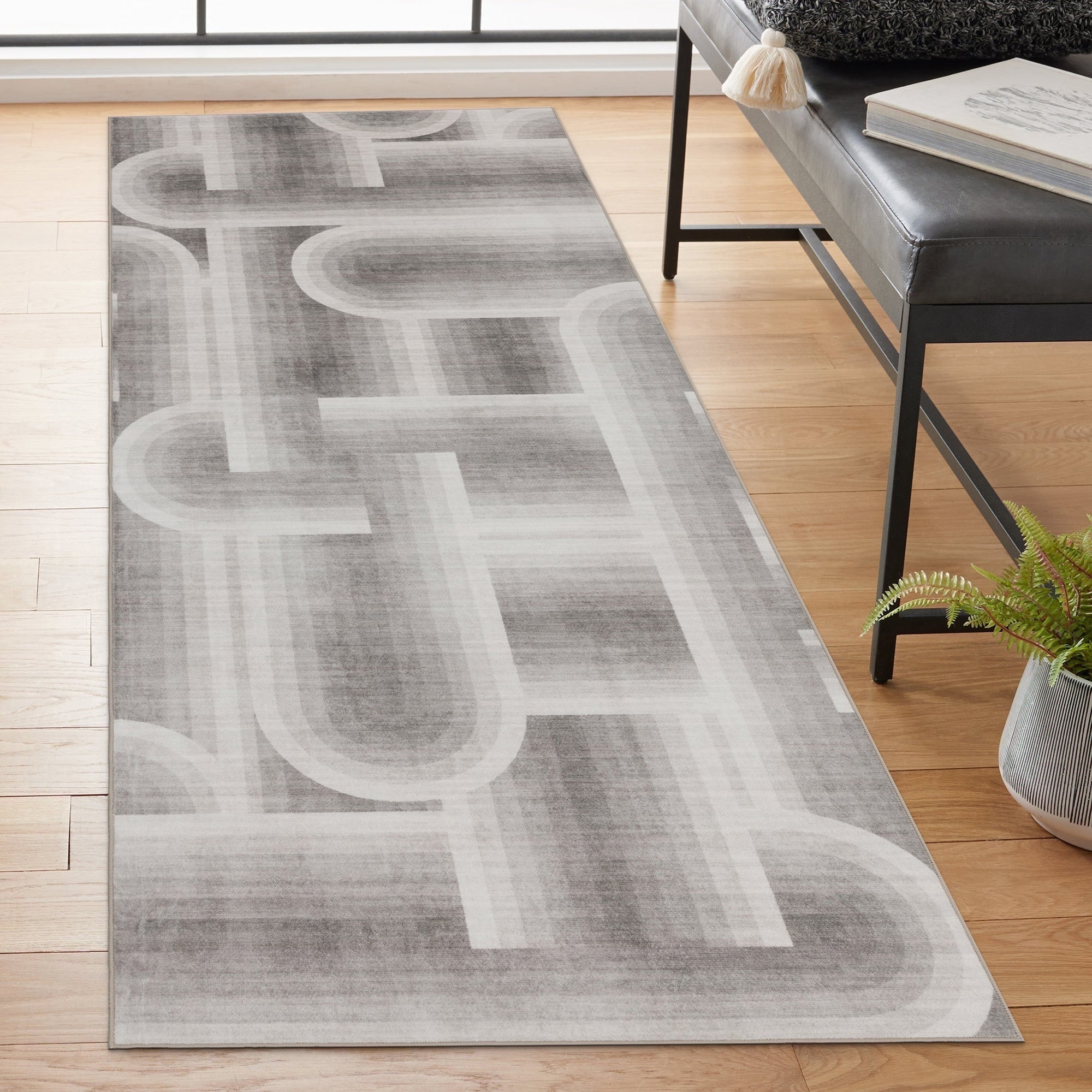 ReaLife Rugs Machine Washable Area Rug Runner - Living Room Bedroom Bathroom Kitchen Entryway Office - Padded Low Pile Stain Resistant Premium - Modern Geometric - Lyra - Beige 2'6" x 6'