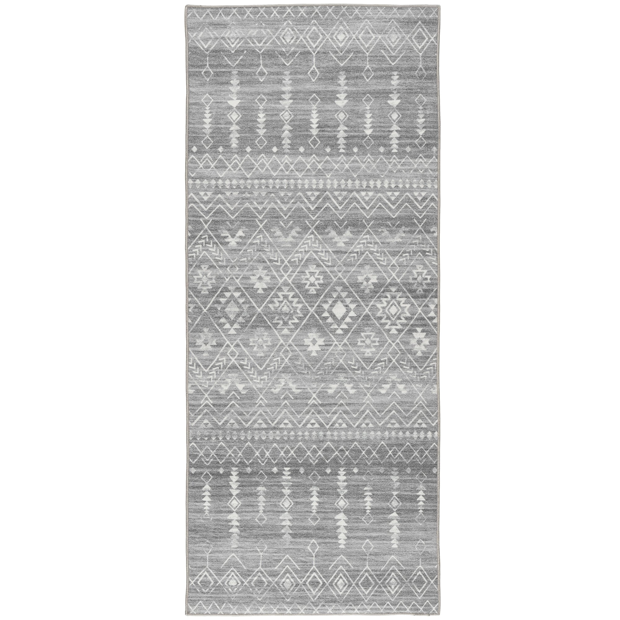 Gray Geometric Moroccan Tribal Washable Runner Rug 2'6" x 6'