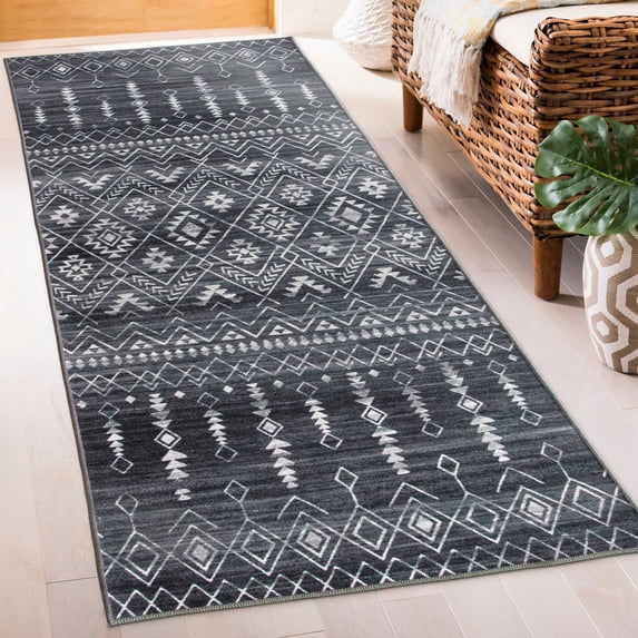 ReaLife Rugs Machine Washable Printed Moroccan Charcoal Eco-friendly Recycled Fiber Area Runner Rug (2'6" x 6')