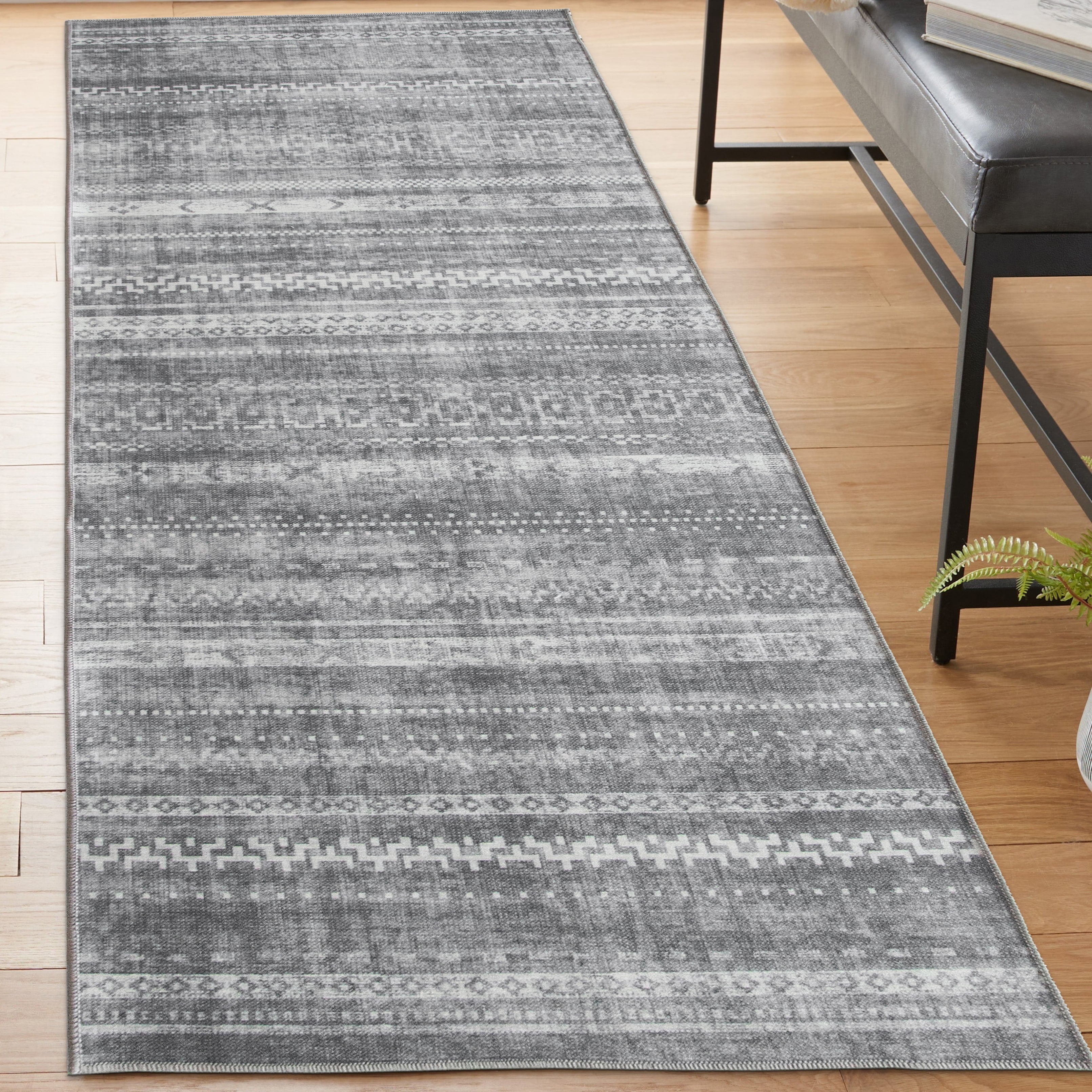 ReaLife Rugs Machine Washable Printed Moroccan Stripe Gray Eco-friendly ...