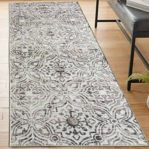 ReaLife Rugs Machine Washable Printed Mosaic Beige Eco-friendly Recycled Fiber Area Runner Rug (2'6" x 8')