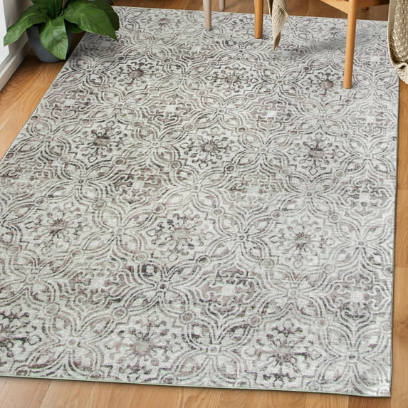 ReaLife Rugs Machine Washable Printed Mosaic Beige Eco-friendly Recycled Fiber Area Runner Rug (5' x 7')