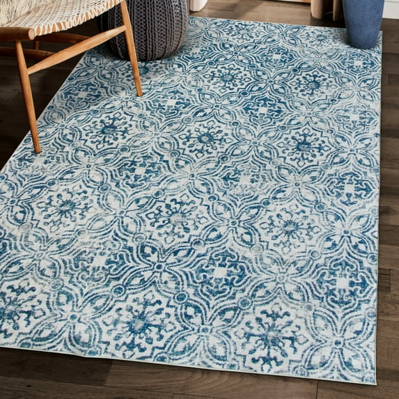 ReaLife Rugs Machine Washable Printed Mosaic Blue Eco-friendly Recycled Fiber Area Runner Rug (4' x 6')