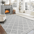 thumbnail image 1 of ReaLife Rugs Machine Washable Printed Tessa Modern Distressed Trellis Light Gray Ivory Eco-friendly Recycled Fiber Area Runner Rug (3' x 5'), 1 of 13