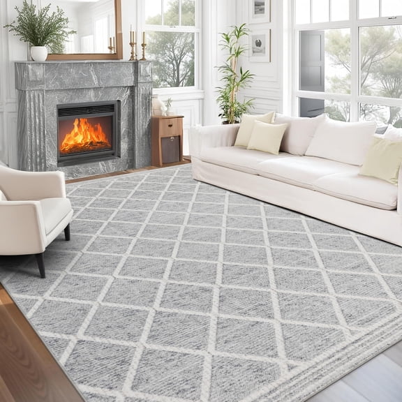 ReaLife Rugs Machine Washable Area Rug - Living Room Bedroom Bathroom Kitchen Entryway Office - Padded Low Pile Stain Resistant Premium - Boho Modern Farmhouse - Tessa - Gray Ivory 4' x 6'