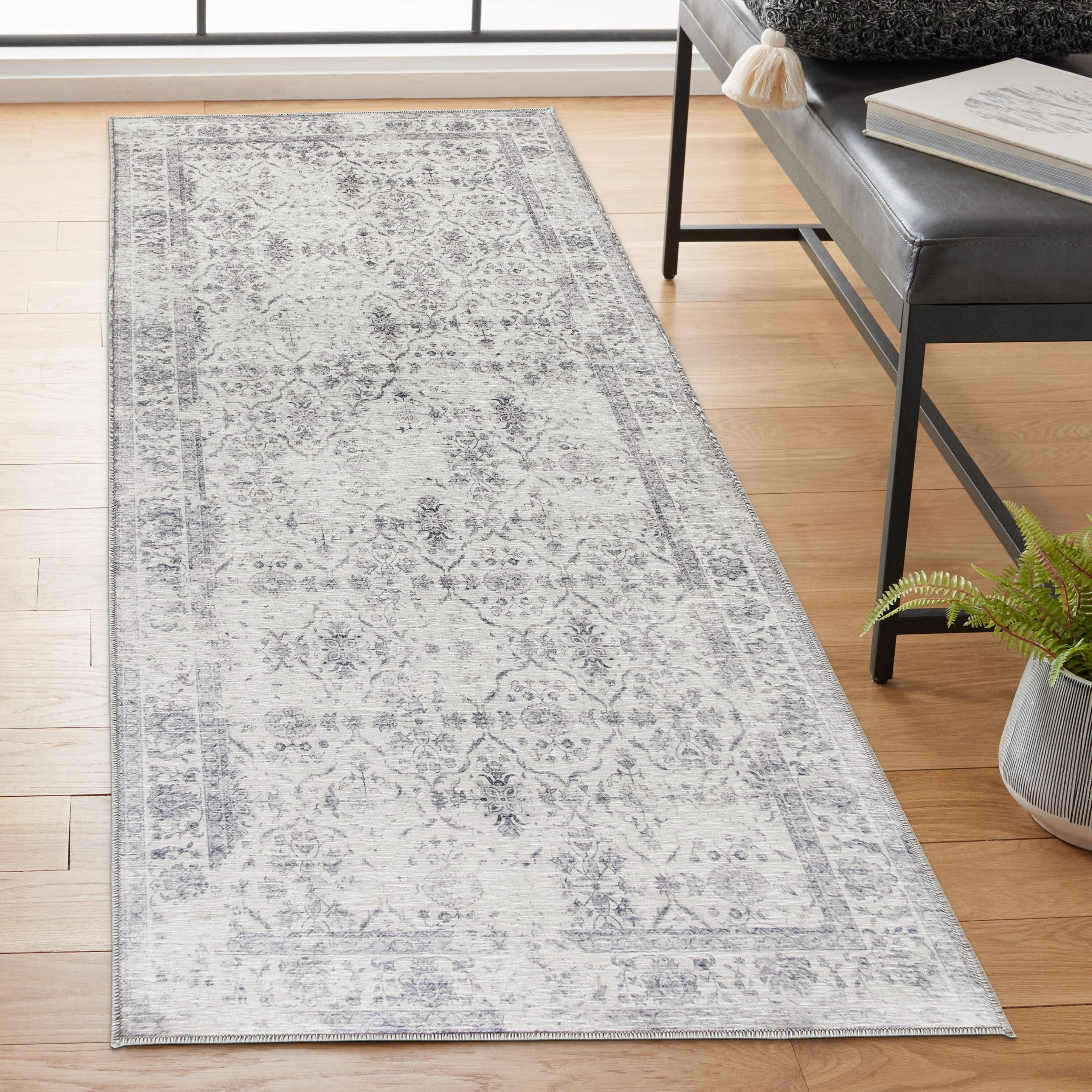 RoomTalks Stain Resistant Light Blue Vintage Distressed Small Area Rugs  Non-Slip Heavy Duty TPR Backed, Ultra Thin No Pile Machine Washable Kitchen