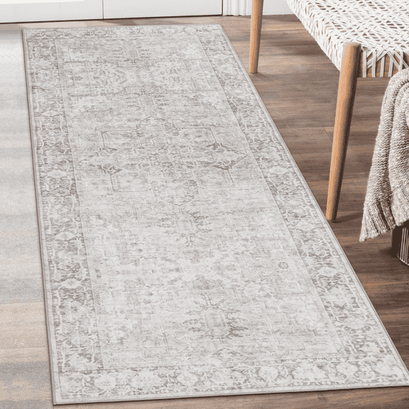 ReaLife Rugs Machine Washable Vintage Distressed Traditional - Beige Ivory Eco-friendly Recycled Fiber Area Runner Rug (2'6" x 6')