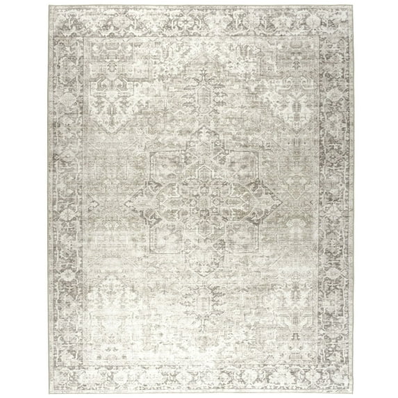 ReaLife Rugs Machine Washable Vintage Distressed Traditional - Beige Ivory Eco-friendly Recycled Fiber Area Runner Rug (2'6" x 6')