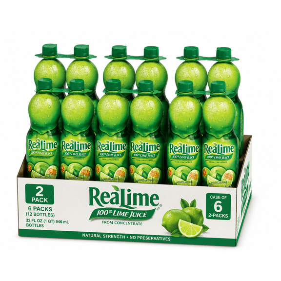 ReaLime 100% Lime Juice, 32 fl oz Bottles (12 Pack)