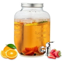ReaNea 1 Gallon Glass Beverage Dispenser with Ice Cylinder and Stainless Steel Lid and ABS Faucet