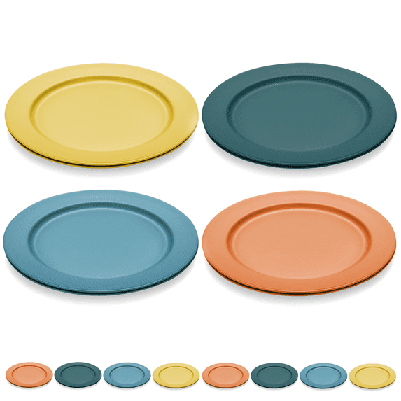 ReaNea 10 Inch Large Plastic Plates 8 Pieces, Unbreakable And Reusable Light Weight Dinner Plates Microwave Safe BPA Free