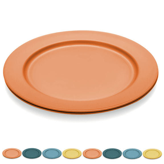 ReaNea 10 Inch Orange Plastic Plates 8 Pieces, Unbreakable And Reusable Light Weight Dinner Plates Microwave Safe BPA Free