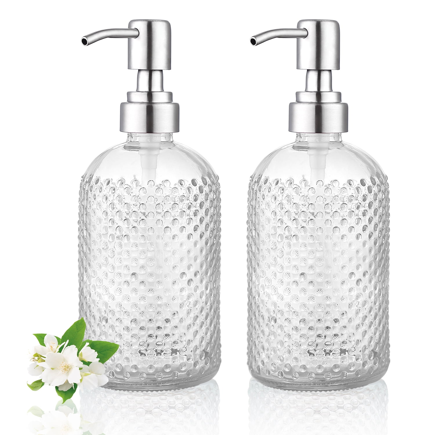 ReaNea 12oz Soap Dispenser 2 Pack Clear Glass for Kitchen Sink, Bathroom (Transparent) - Walmart.com