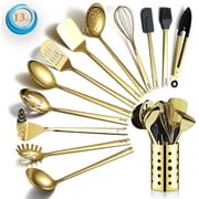 ReaNea 13 Pieces Gold Cooking Utensils Set, Stainless Steel Kitchen Utensils Set with Utensil Holder