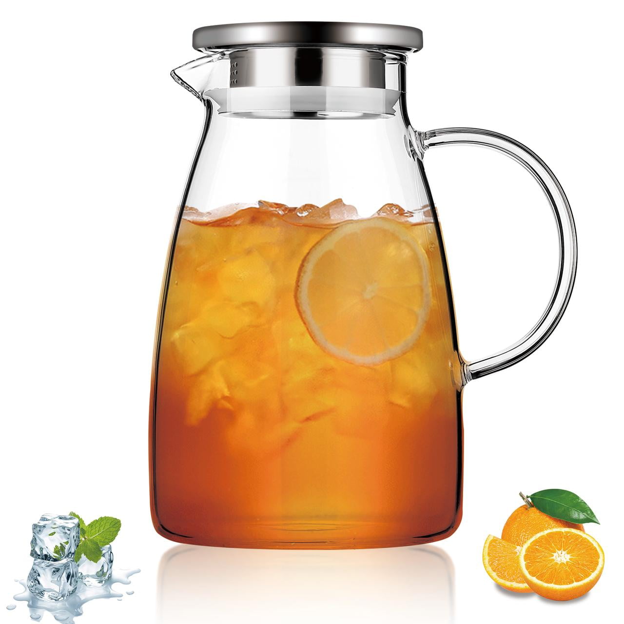 Buy Glass Pitcher With Lid And Handle For Iced Tea 1500ml/51 Online 