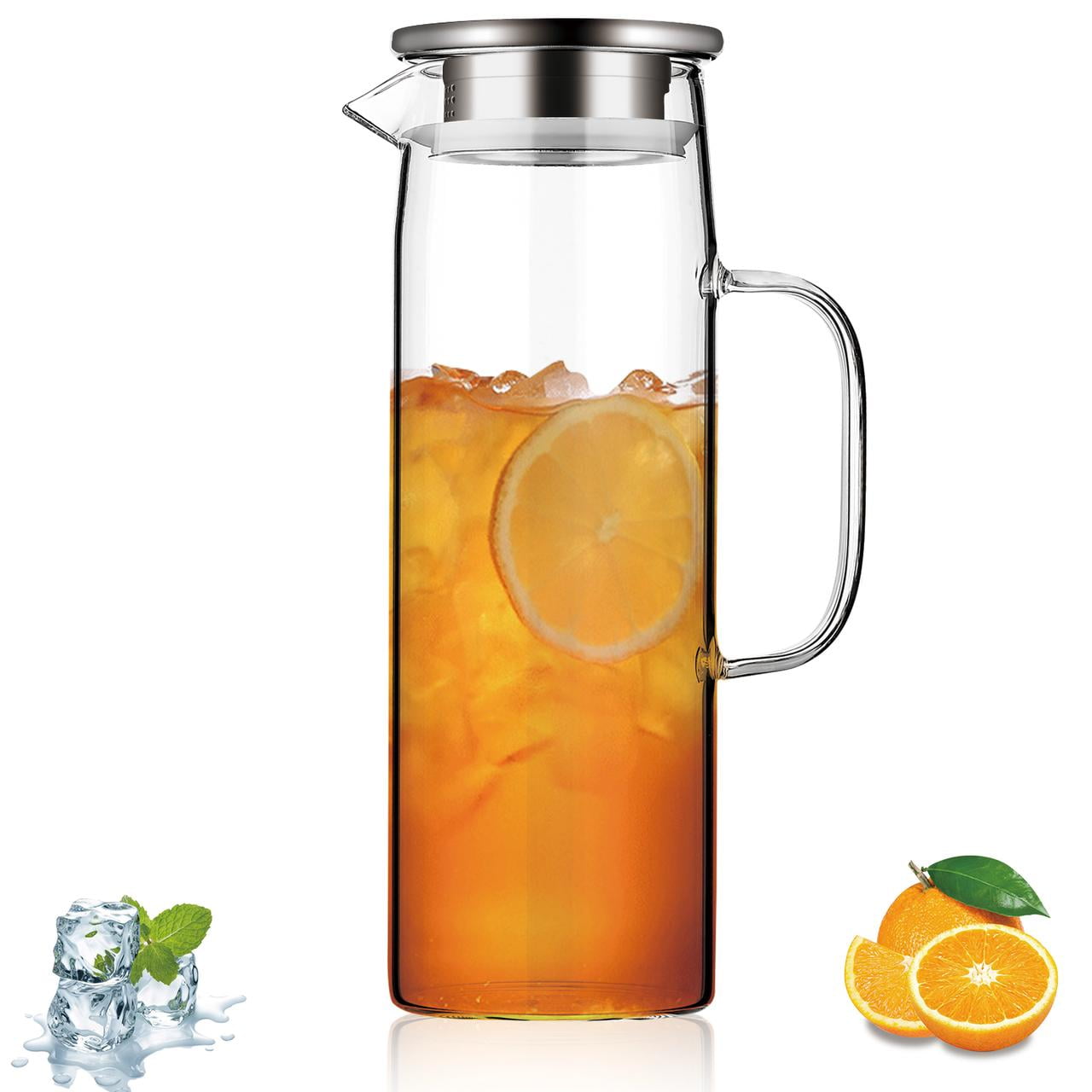 88OZ Glass Water Pitcher with Lid, Ice Tray, Upgraded Thicken Iced Glass  Tea Pitcher, HOUSALE Gallon Easy to Clean Heat & Cold Resistant  Borosilicate