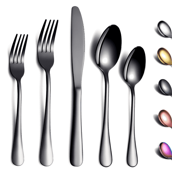 ReaNea 20 Piece Black Silverware Set Stainless Steel Titanium Black Plating Flatware Set,Spoons and Forks Cutlery Set Service for 4