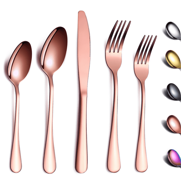 ReaNea 20 Piece Rose Gold Silverware Set Stainless Steel Titanium Rose Gold Plating Flatware Set,Spoons and Forks Cutlery Set Service for 4