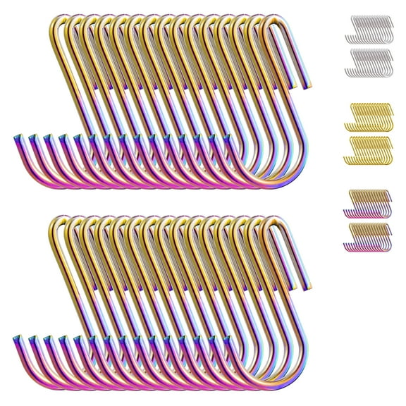 ReaNea 30 Pcs Heavy Duty S Hooks for Hanging, Hooks for Kitchen Utensils, Bathroom,Garden (Rainbow)