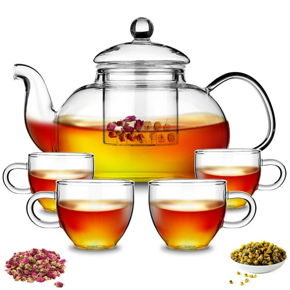 ReaNea 4-Cup Clear Glass Dishwasher Safe Teapot